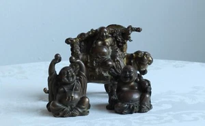 3 Old Gold Gilded Brass Buddha - Picture 1 of 5