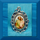 Catholic Medal Pendant Size 1-1/4" Saint Joseph & Jesus Color Image w/Glass Dome