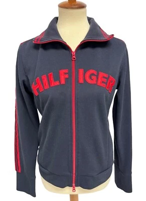 Jaqueta Feminina Vintage Tommy Hilfiger Azul Marinho e Gola Vermelha com Zíper Tamanho M - Imagem 1 de 4
