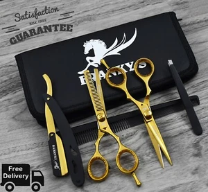 5.5" New Professional Barber Hairdressing Scissors Set Gold Edition & Razor Kit - Picture 1 of 7