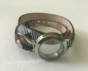 Double Strap Memory Glass Floating Charm Stainless Steel Locket Leather Bracelet - Picture 1 of 13