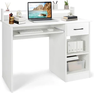 White Desk with Drawer & Keyboard Tray, 22 Inch Wide Modern Study Writing Desk w - Picture 1 of 9