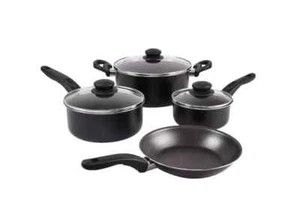 7 Piece Non Stick Aluminium, Pots and Pans Cookware Set, Black - Picture 1 of 6