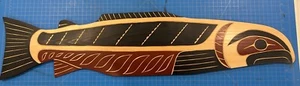 Black RAVEN Original David LOUIS Hand Carved Authentic Coast Salish Salmon 34" - Picture 1 of 10