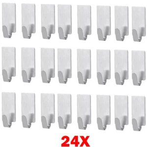 24x Self Adhesive Stainless Steel Hooks Bathroom Wall Door Strong Sticky Holder - Picture 1 of 14