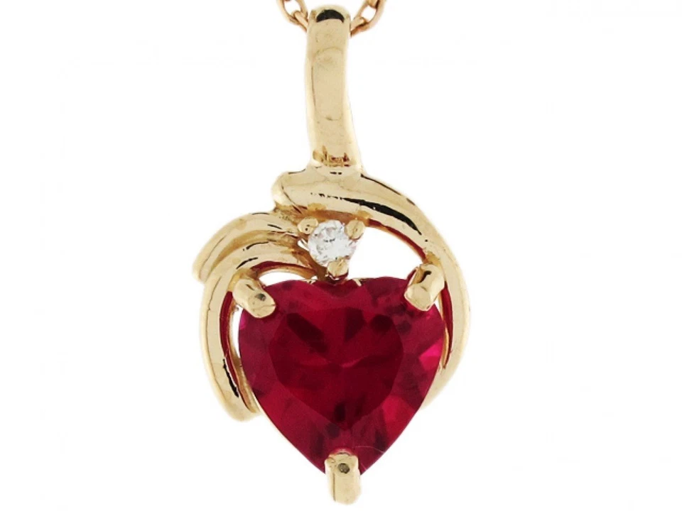 14k Gold 0.025cttw Diamond Simulated Ruby July Birthstone Heart Charm - Image 1 of 2