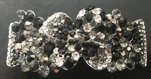 Neu Antik Silber Klar & Schwarz Kristall Floral 3 1/2" Haarspange - Bild 1 von 5