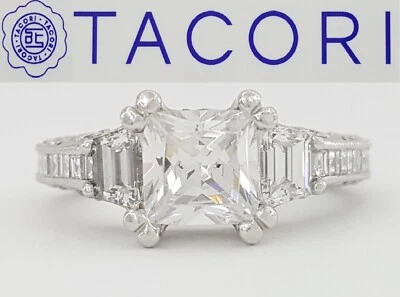 Anillo de compromiso de tres piedras semi-montaje Tacori Reverse Crescent Plat 1,70 ct Foto 1 de 4