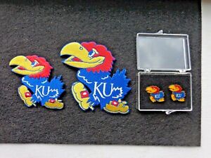 VINTAGE NCAA Kansas Jayhawks 2- PINS & Patches 3 Inch & 4 Inch  2 Pc Lot  NICE  