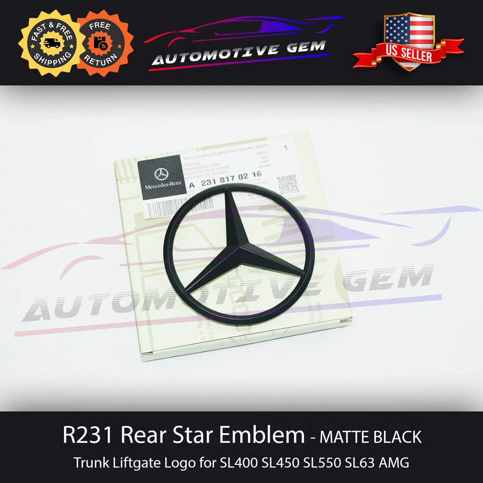 R231 SL63 AMG maletero estrella emblema NEGRO MATE logotipo trasero insignia Mercedes SL450 SL550 Foto 1 de 1