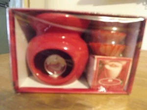 NEW ceramic WAX MELTER "holiday spice" OIL DIFFUSER w/ 3 scented tarts & votive  - Picture 1 of 3