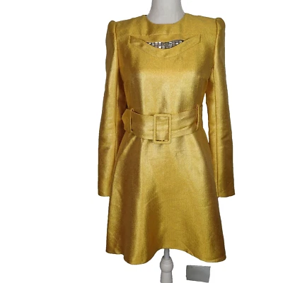 Carven Dress Golden yellow metallic  Beaded sz 38 belt formal - Image 1 of 4