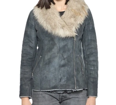 Chaqueta de motociclista GUESS Los Angeles gris cuello de piel sintética forro polar M Y2K Foto 1 de 4