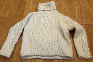 Suéter Inis Crafts Tejido con Cable de Lana Juvenil Talla Mediana Beige Marfil Artesanal Irlandés - Imagen 1 de 5