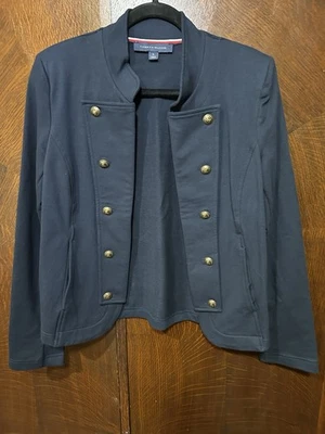 Chaqueta de mujer Tommy Hilfiger vintage talla mediana estilo militar azul marino frente abierto  Foto 1 de 4