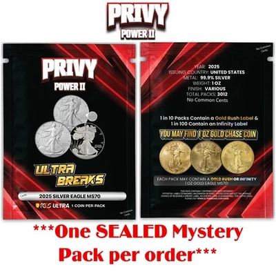 Moneda Ultra Breaks PRIVY POWER II Silver Eagle de 1 oz *PAQUETE SELLADO* PCGS MS70 PR70 Foto 1 de 4