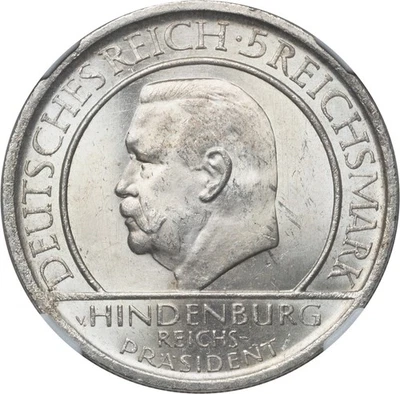 1929-E, Germany. Silver 5 Mark Coin. Constitution. Population 6/1! NGC MS-63! - Image 1 of 3