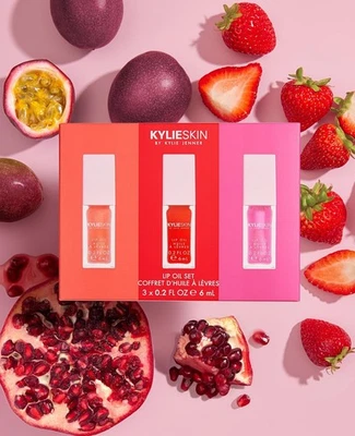 Juego de 3 aceite labial KylieSkin de Kylie Jenner granada fruta de la pasión fresa Foto 1 de 4