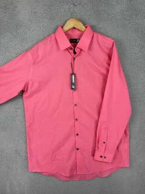 Camisa JF J. Ferrar Para Hombres XL Rosa Calce Ajustado Elastizado Vestido Botón Delantero Manga Larga Foto 1 de 4