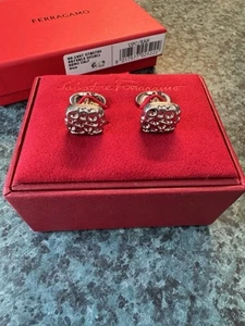 SALVATORE FERRAGAMO Palladium Men’s GANCINI Square Cufflinks Italy New In Box - Picture 1 of 8