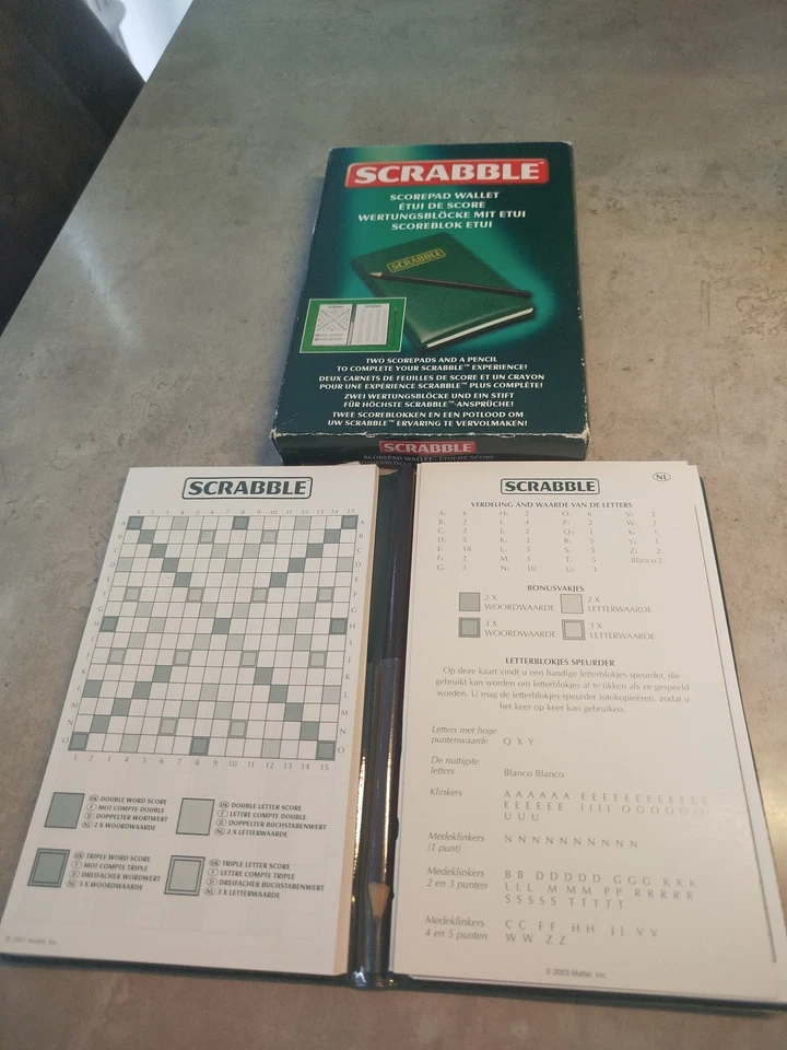 Scrabble Scorepad Wallet Green Leather Style 2 Pads Scoring Sheets 2003 - Boxed - Image 1 of 4