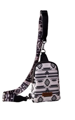 NEW Wrangler Ladies Aztec Print Crossbody Black Sling Chest Bag purse - Image 1 of 2