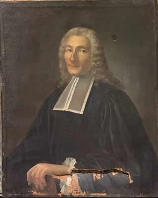Tableau Ancien Huile Toile Portrait D’un Homme de Loi À Restaurer Fin XVIIe - Photo 1/4
