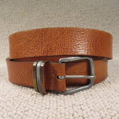 Cinturón Cuero Talla 38 Grande Marrón Sólido Italia Texturizado Grueso Vintage Foto 1 de 4