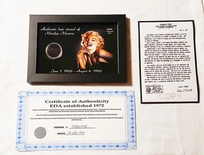 Authentic Marilyn Monroe Hair Strand Lock Relic Collectible With COA Norma Jeane - Image 1 of 4