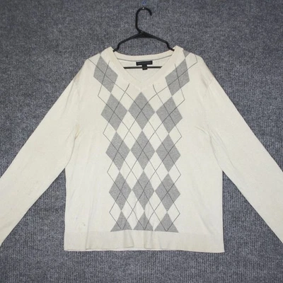 Suéter Banana Republic Para Hombres XL Cuello en V Argyle Seda Cachemira Crema Manga Larga Foto 1 de 4