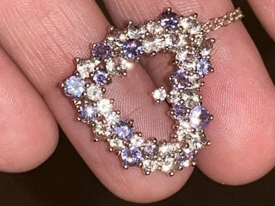Nuevo collar de piedras preciosas con corazón de tanzanita maciza Jtv  Foto 1 de 4