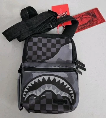 SPRAYGROUND Crossbody Split Up Camo Tear Black Shark School Bag Sling Bag Nwt - Image 1 of 4