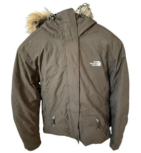 The North Face Goose Down Jacket Medium HyVent Brown Fur Hooded Coat No Belt - Picture 1 of 10