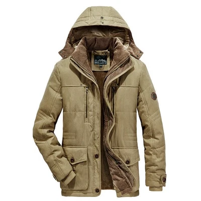 Chaqueta Para Hombre Largo Medio Informal Cálida Invierno Con Capucha Algodón Acolchado Abrigo Espesado Foto 1 de 4