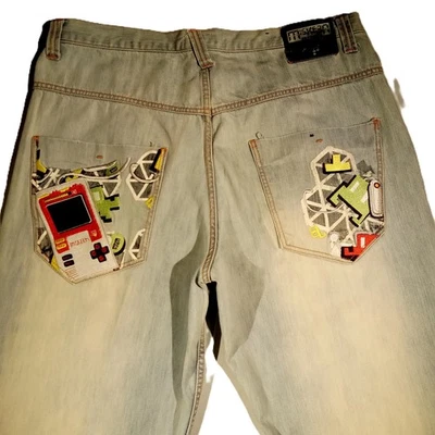 MISKEEN Jeans  Vintage  38 x 34  Light Wash  Embroidered  Baggy  Loose-Fit  GUC - Image 1 of 4