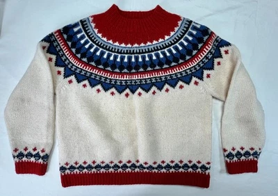 Suéter para mujer EDDIE BAUER 100 % lana de cordero talla S rojo azul marino crema tejido nórdico Foto 1 de 4