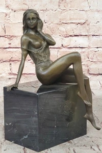 Modern Art Bronze Nude signed Mavchi on marble-base Lost Wax Method Statue Decor - Picture 1 of 10