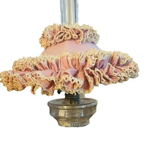 Custom Ruffled Lampshade For Hurricane Lamp Rose With Crocheted Edge Vintage - Picture 1 of 5