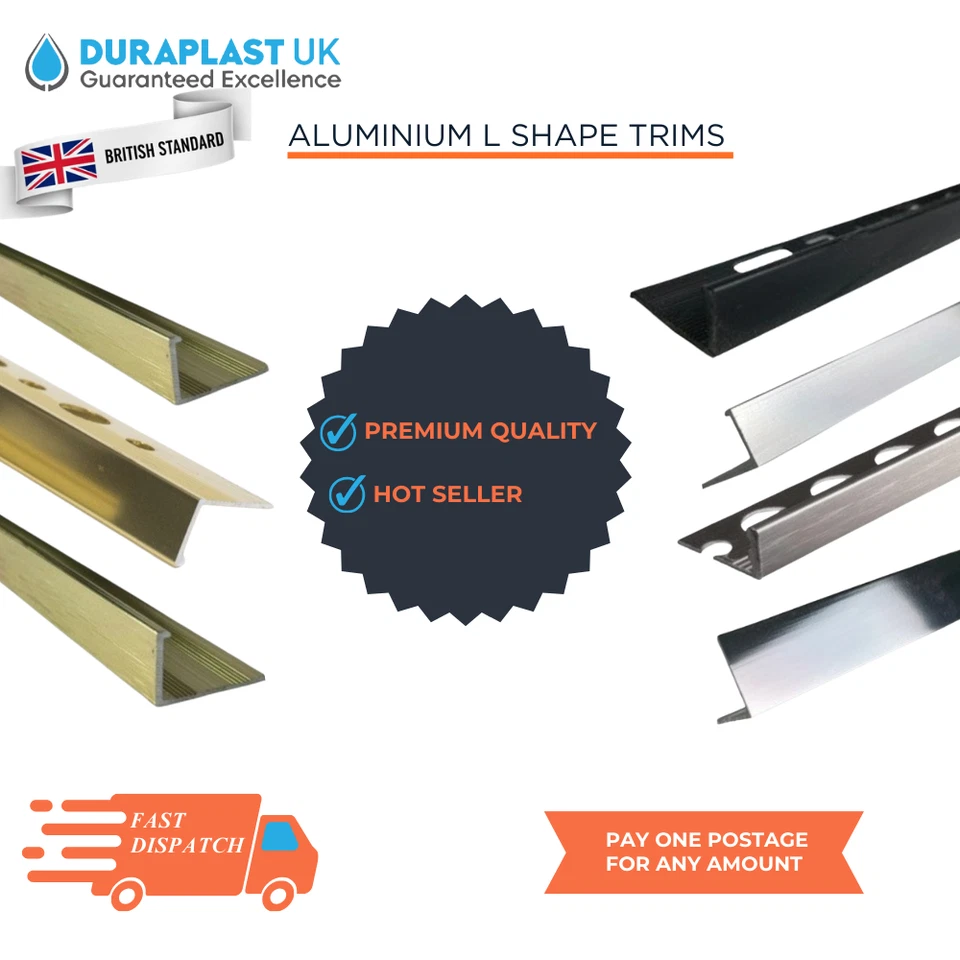 Tile Trims Aluminium L Shape 8mm 10mm 12mm 14mm  Multi Colour Brass Silver Black - Image 1 of 1