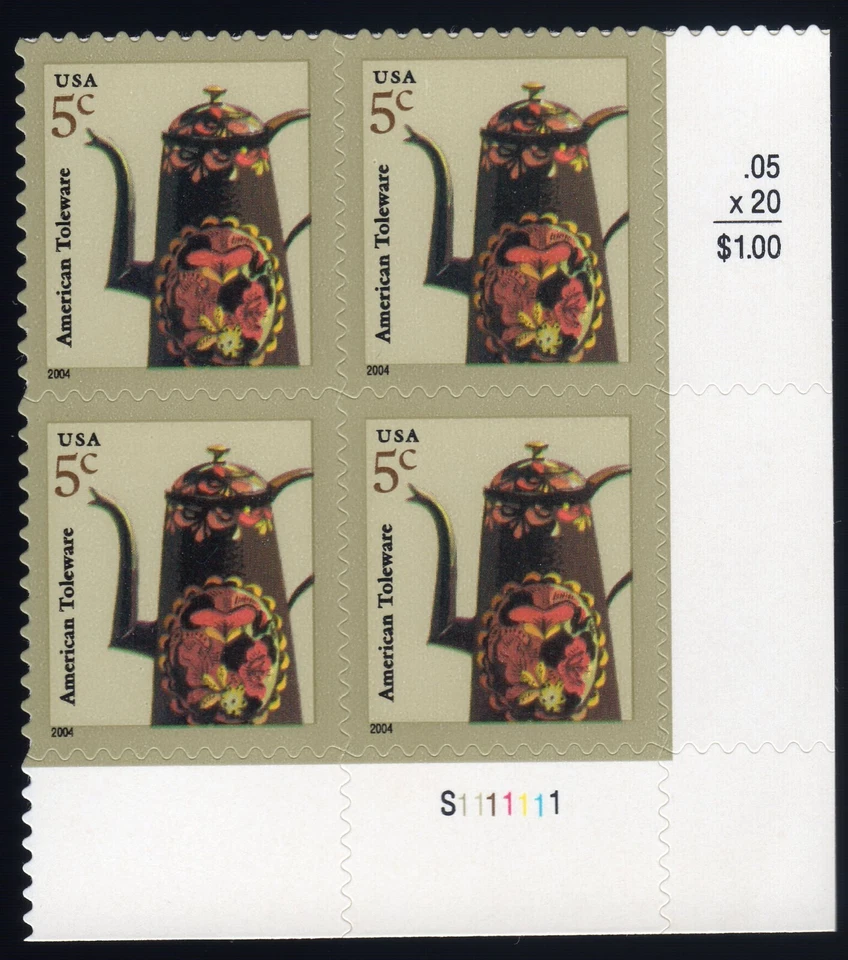 Scott #3756 American Toleware Plate Block of 4 Stamps - MNH Foto 1 de 1