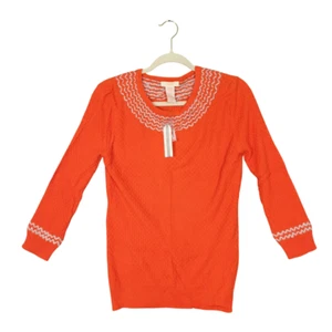 NWT TULLE Orange Fair Isle 3/4 Sleeve Pullover Sweater Preppy Twee SIZE LARGE - Picture 1 of 11