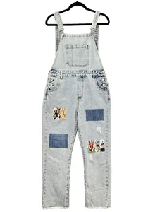 POL Patchwork Distressed Light Wash Denim Overall Damen Größe L Artsy Painter - Bild 1 von 20