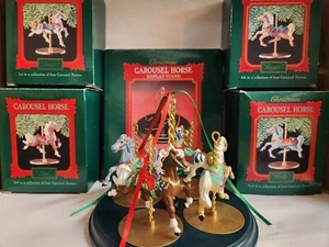 1989 Hallmark Carousel Horse Ornaments w/Display Stand - Snow Holly Star Ginger - Imagen 1 de 5