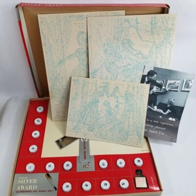 Vtg 1950s Unpainted Ballet Oil Paint by Number Kit 3 Panels Silver Award  - Image 1 of 4