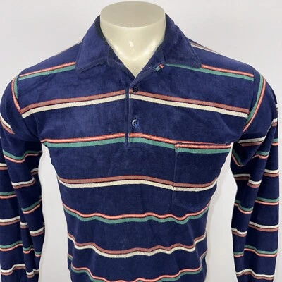 复古 60 年代 70 年代校园衬衫丝绒滑板冲浪条纹时髦迪斯科男式 M — 第 1/4 张图片