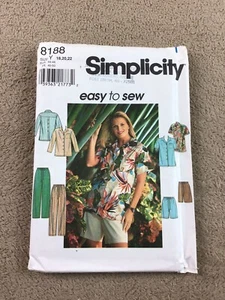 Simplicity 8188 Easy To Sew Misses' Shirt & Shorts Pattern Sizes 18-22 Vintage - Picture 1 of 4