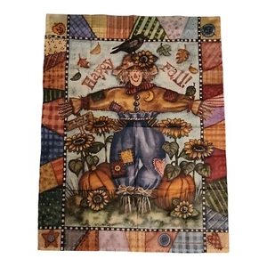 Vintage Garden Flag Banner Fall Scarecrow Pumpkin Hummingbird Flowers USA 28x36" - Picture 1 of 9