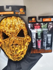 Bright Orange Metallic-Pumpkin Halloween Party Mask-Special Bonus Buy-Look Now! - Picture 1 of 5