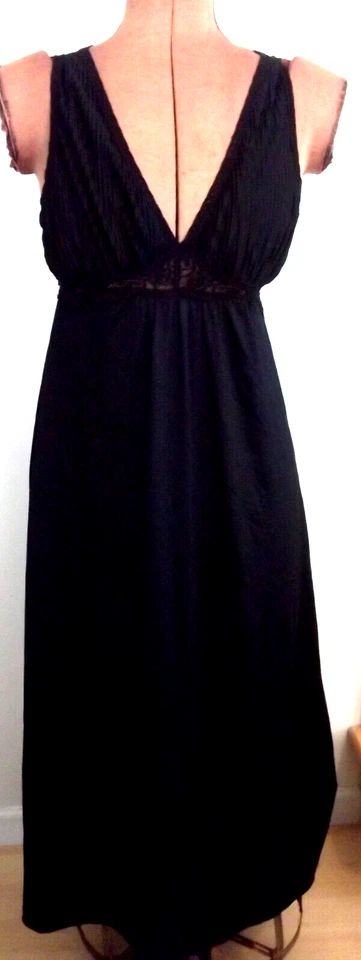 Camisón LARGO De Colección Negro MISS ELAINE ENCAJE Reunido SIN MANGAS Mezcla TALLA S Foto 1 de 4