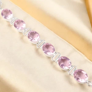 Natural Pink Morganite Stone Bracelet Gemstone 925 Sterling Silver Handmade - Picture 1 of 5